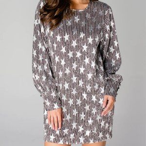 NWT Buddy Love CHACHA SHIFT DRESS in Aerosmith Silver Stars Small